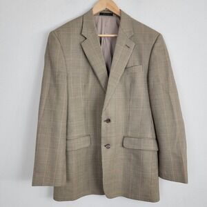 Lauren‎ Ralph Lauren Sports Coat Blazer Mens 40L Tan Plaid Button Front